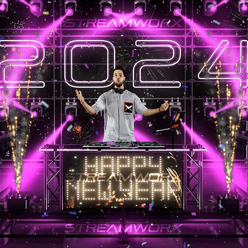 NYE 2024 3D Stage background for dj, OBS Streamlabs